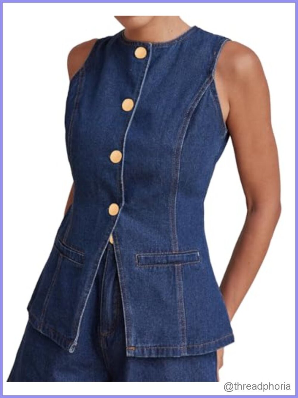 Women's Slim Fit Denim Vest Sleeveless Button Down Waistcoat with Pockets